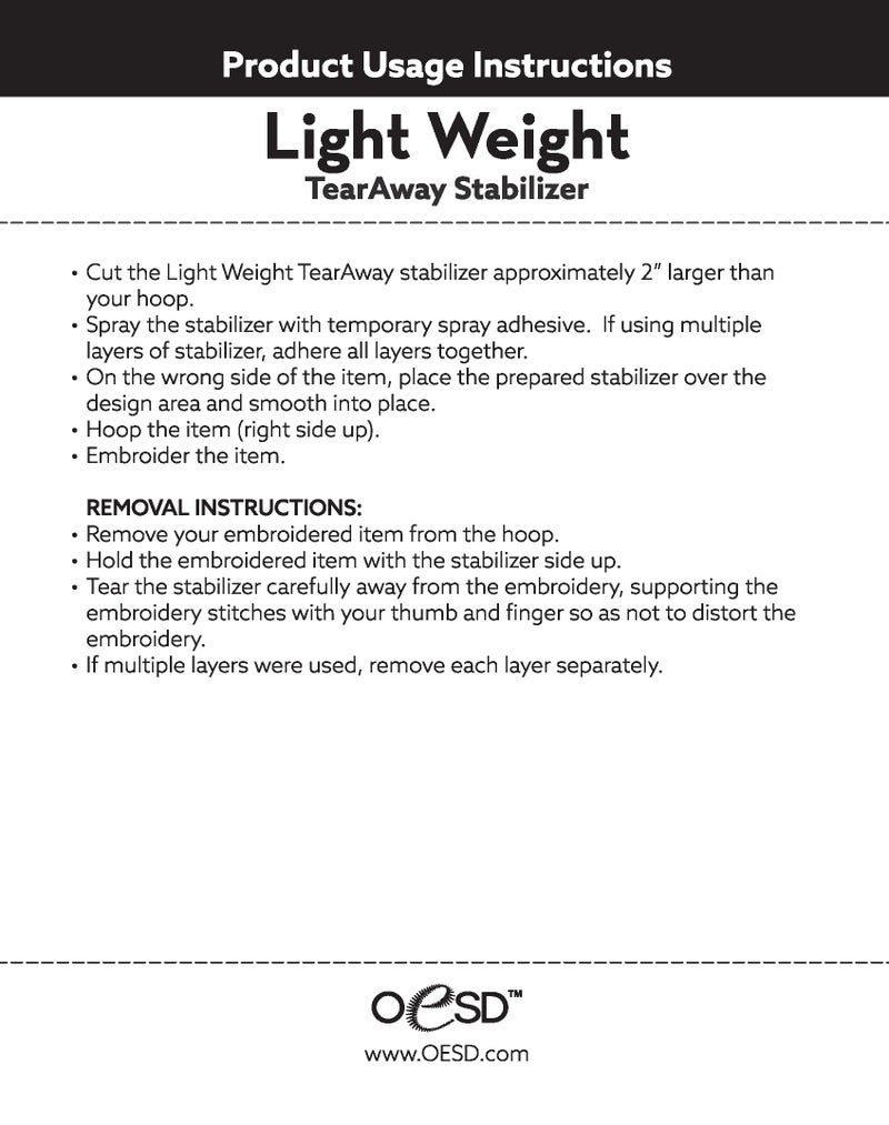 OESD Light Weight Tear Away Embroidery Stabilizer 10" x 10 Yd Roll - Image 3